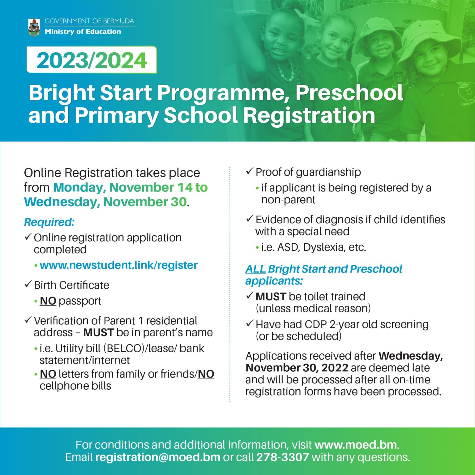 2023 2024 Registration for the Bermuda Public School System Bright
