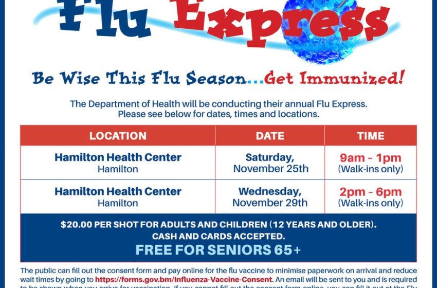  D.o.H Reminds the Public of Upcoming Walk-In Clinics for Flu Vaccinations