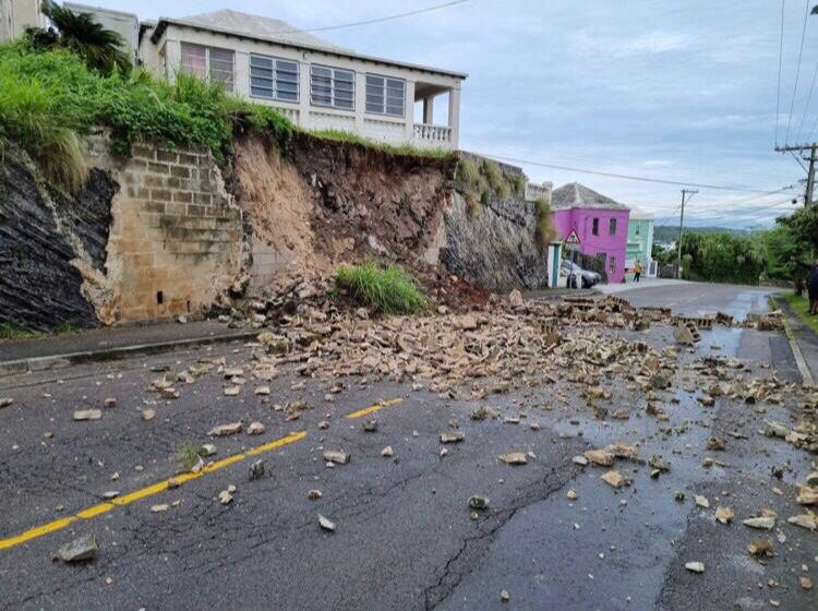  Wall collapses into road on Flatts Hill