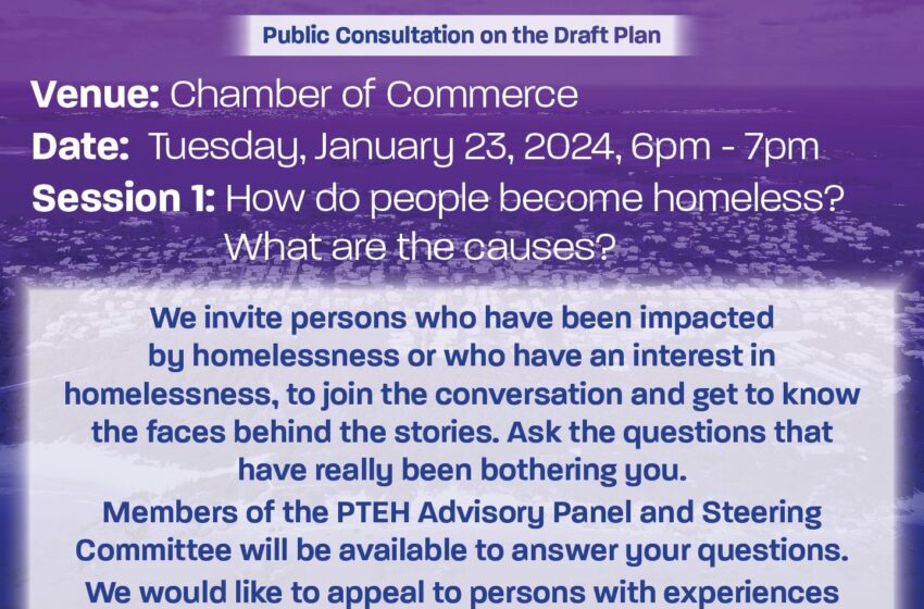  Steering Committee, will host Community Consultation Sessions about Plan to End Homelessness in Bermuda